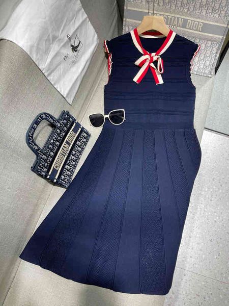 

casual dresses hair ~ s academy style sleeveless knit skirt spring summer lace contrast stripe bow tie dress, Black;gray