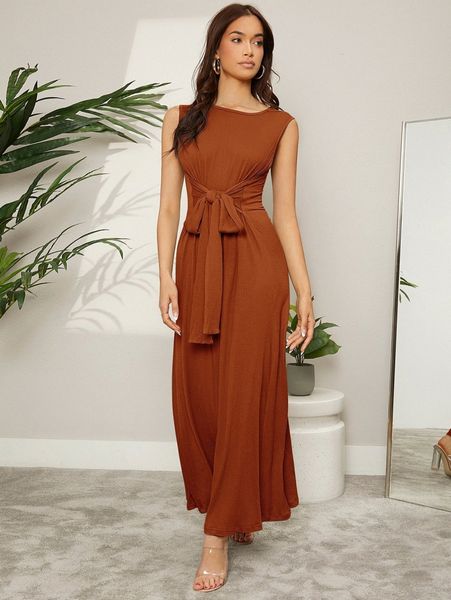 

asymmetric neck knot front maxi tank dress j8qh#, Black;gray