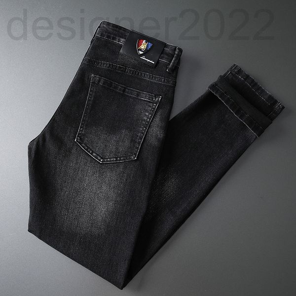 

men's jeans designer autumn jeans men's slim fit small feet international special korean embroidery brand long pants xszj, Blue