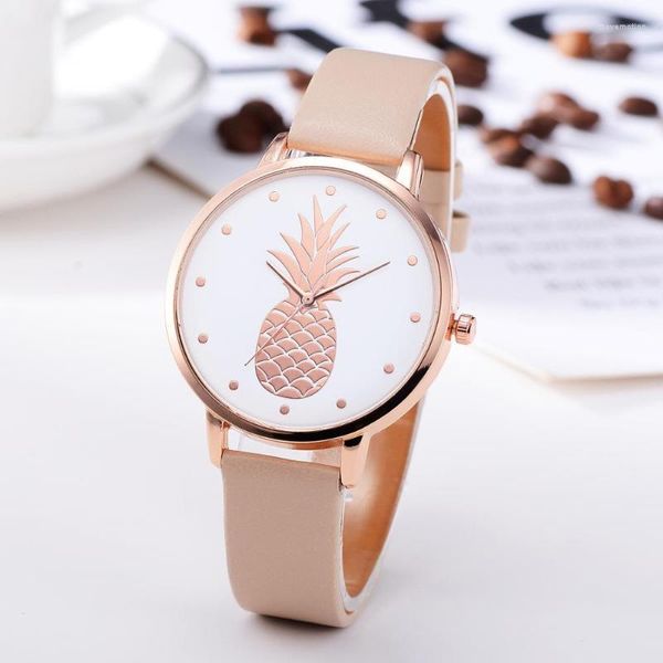 Kol saatleri Orologio Donna 2022 Moda Kadın Ananas Sahası Deri Analog Kuvars Kadınlar Zegarek Damski Reloj