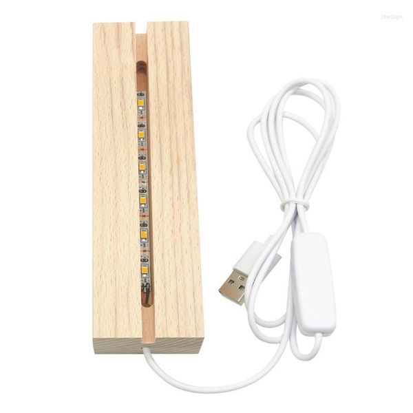 Lampenhalter Basen Kristall Holz beleuchtete Basis Ständer Lichtplatte Basis-Warme LED-Anzeige Basis-Rechteck 3D DIY USB für Harz-Kunst-Dekor-Lampe