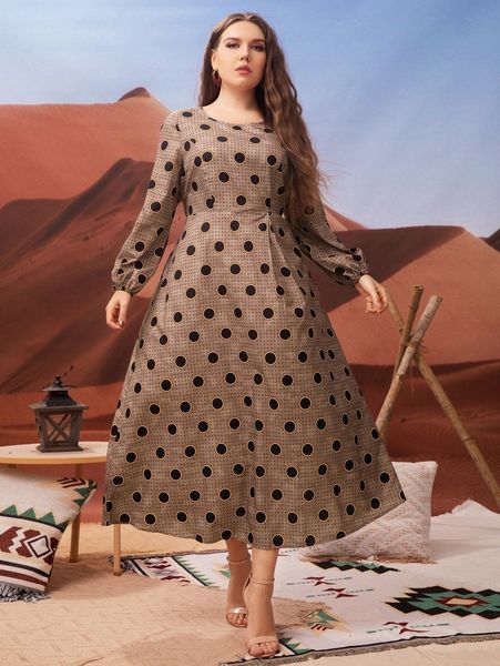 

plus polka dot lantern sleeve dress k6yj#, Black