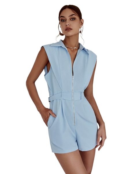 

sollinarry zip front sleeveless shirt romper 47hw#, Black;white