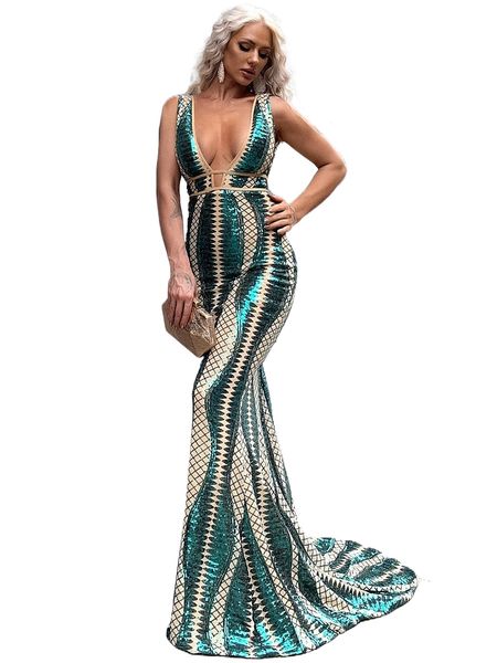 

missord plunging neck geo sequin maxi prom dress 00ri#, Black;gray