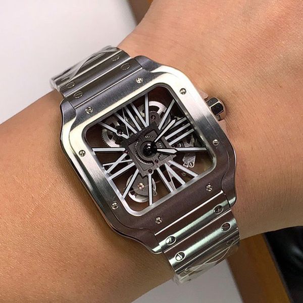 

hollow out mens watches automatic mechanical watch 39.8mm luminous sapphire waterproof business wristwatches montre de luxe, Slivery;brown