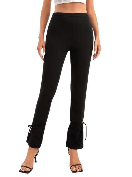 

tall solid knot hem pants m8zx#, Black;white