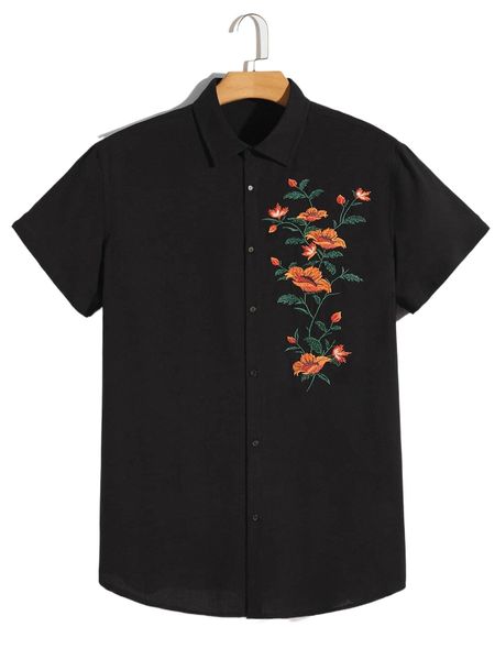 

men floral embroidered collared shirt s5in#, White;black