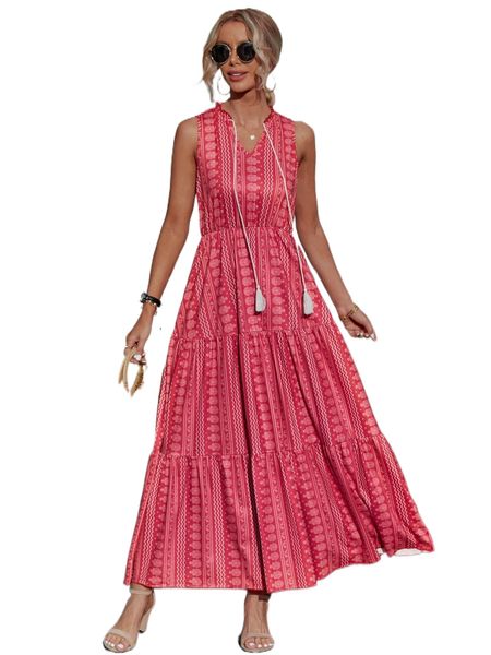 

allover print frilled tie neck ruffle hem dress z7jx#, Black;gray