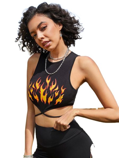 

fire print tie back tank z3h3#, White