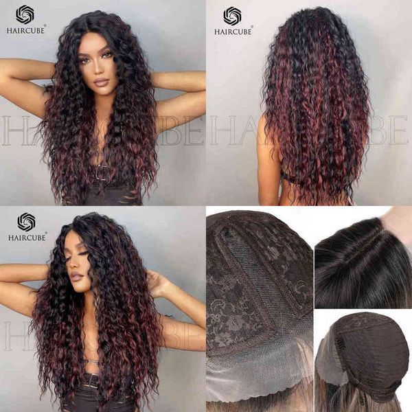 

wigs women synthetic wigs before the wind lace women's middle part gradual red small curly long hair wigs for daily use 220601, Black
