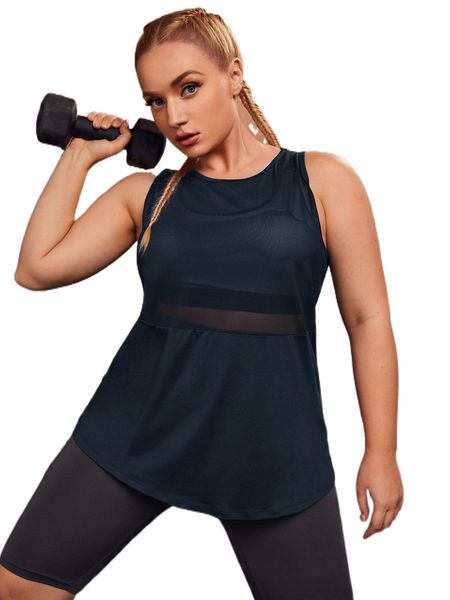 

plus contrast mesh sports tank x6pk#, Black