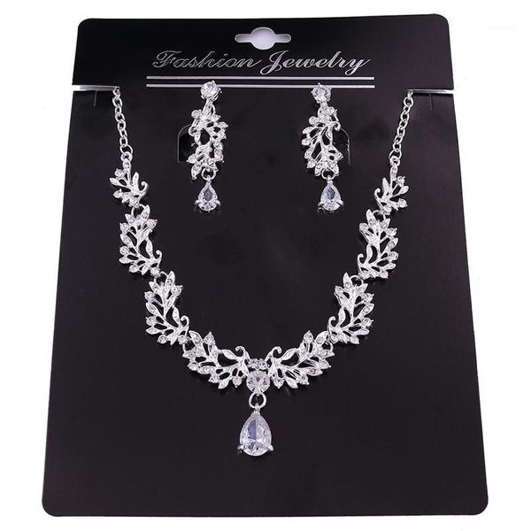 Hochzeit Schmuck Sets Mode Zirkon Blume Braut Choker Halsketten Und Tropfen Ohrring Für Frau Party Kleid Zubehör Hochzeit