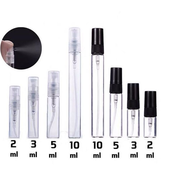 2ML 3ML 5ML 10ML Schwarz Klar Tragbare Mini Parfüm Glas Flasche Leere Kosmetik Flaschen Probe Dünne glas Fläschchen