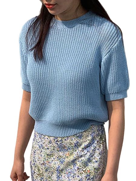 

dazy 1pc round neck knit k7xc#, White;black