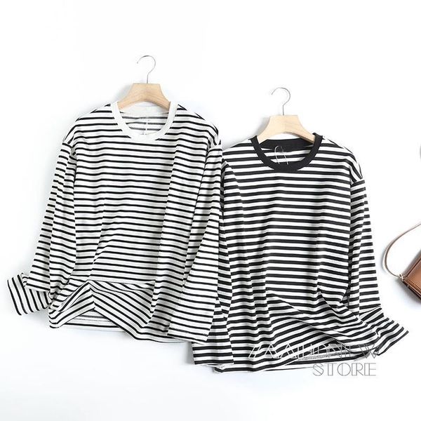 

zaaho spring autumn female fashion cotton long sleeve stripe t shirt women inside pullovers casual simple 220714, White