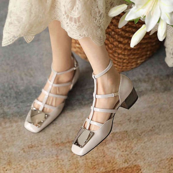 

sandals round toe square heel sandals with ankle trip belt summer metal fastener simple korean hollow 4ifw, Black