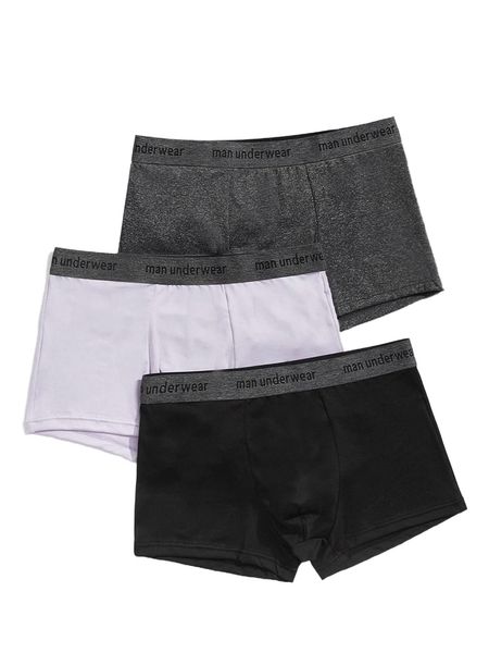 

men 3pcs contrast letter tape boxer brief b5vh#, Black;brown