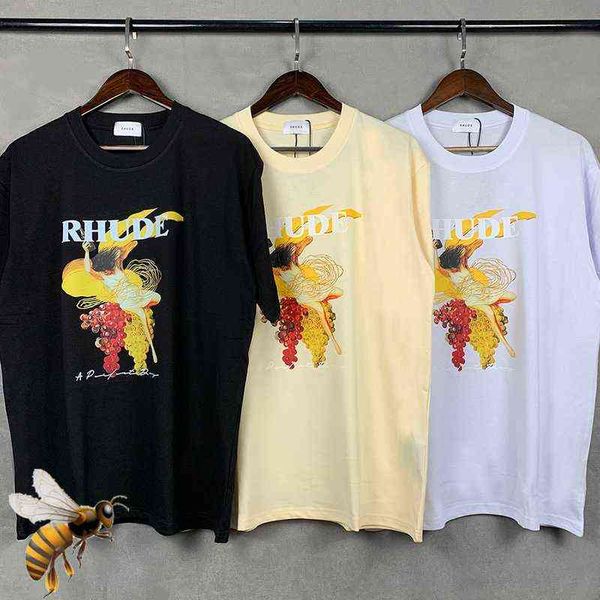 

rhude t-shirt men women grape quality cotton heavy fabrics white, White;black