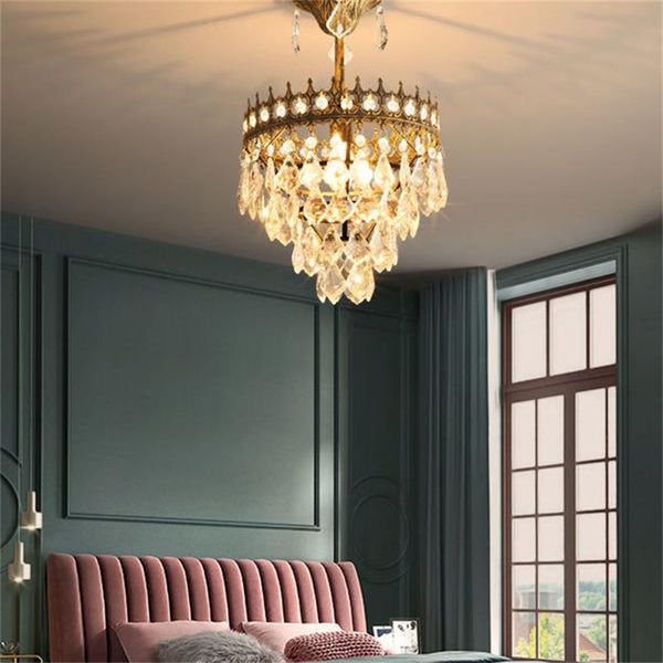 Lâmpadas pendentes Coroa francesa Light Luxury Crystal Candelier Medieval Iron Art American Retro Red Room Red Room Cede