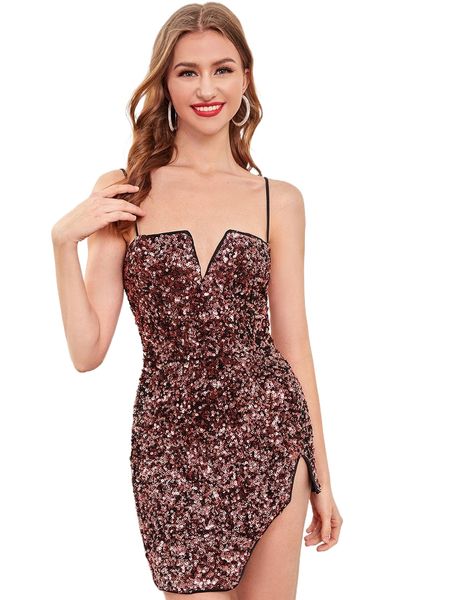 

asymmetrical hem sequins cami bodycon dress t8cu#, Black;gray