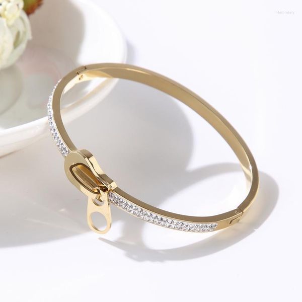 Pulseira de pulseira de pulseiras de aço inoxidável de cristal na moda para mulheres meninas casamento zíper romântico Design jóias charme Braceletbangle Inte22