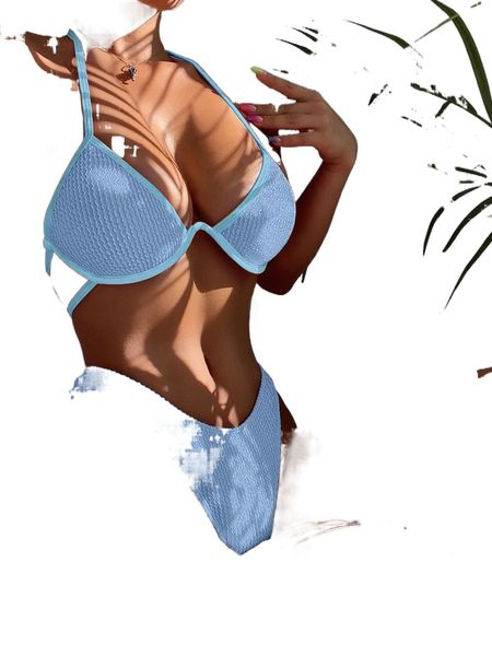 

textured tie back underwire halter bikini swimsuit y2v9#, White;black