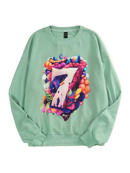 

x andra popovici graphic & number print drop shoulder pullover k7ys#, Black