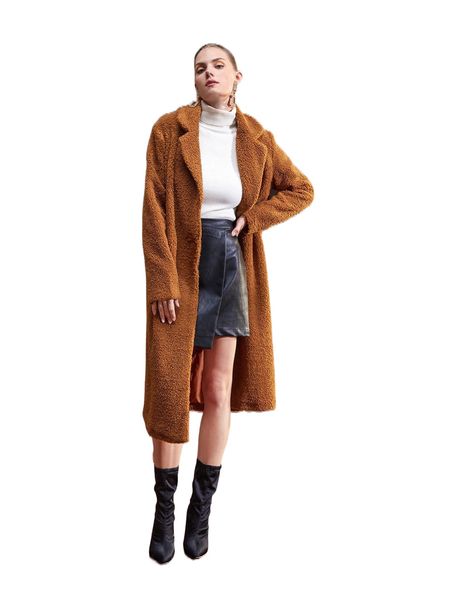 

x black sheep lapel neck teddy longline coat 68ir#
