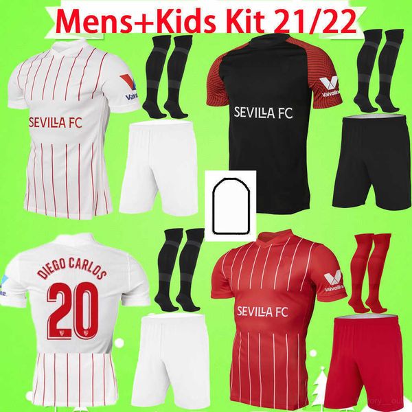 

kids kit with socks 21 22 soccer jerseys boys sets 2021 2022 ocampos navas ever banega de jong el haddadi torres rakitic kounde, Black