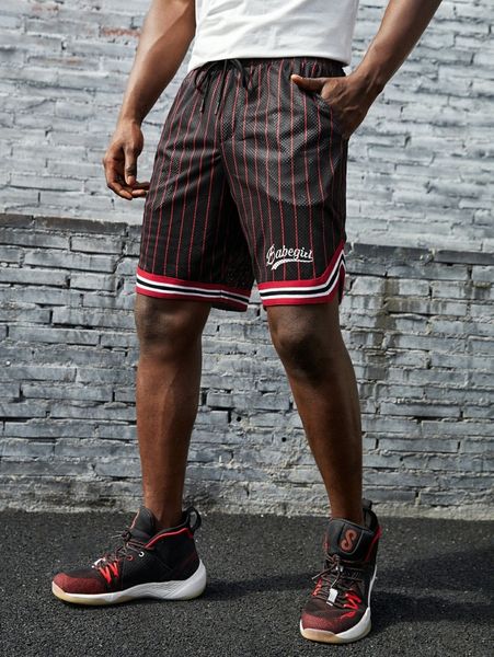 

men letter graphic striped sports mesh track shorts 53gu#, White;black