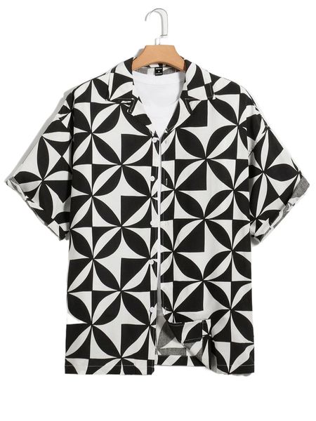 

men allover geo print shirt c6ey#, White;black
