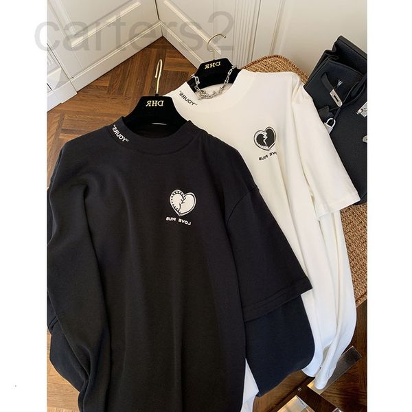 

women's t-shirt designer french european fake two diamond love bottomed shirt t-shirt long sleeve plush thickened korean loose casual~, White