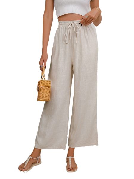 

drawstring waist slant pockets wide leg pants z2eg#, Black;white