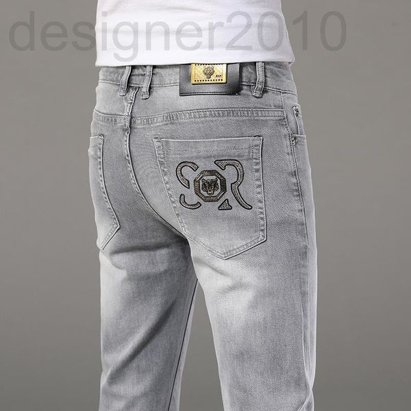

men's jeans designer spring new men's jeans cotton korean version small foot slim fit international brand embroidery double g tren, Blue