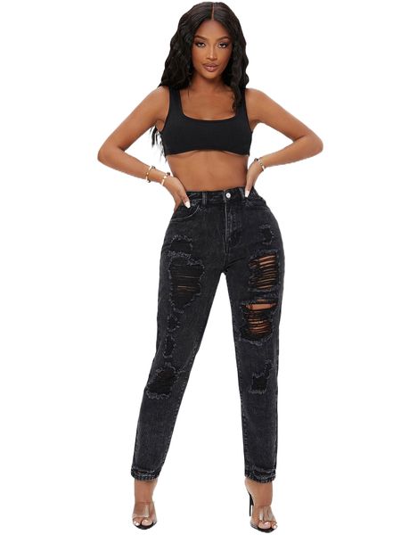 

sxy high waist ripped mom jeans o6i5#, Blue