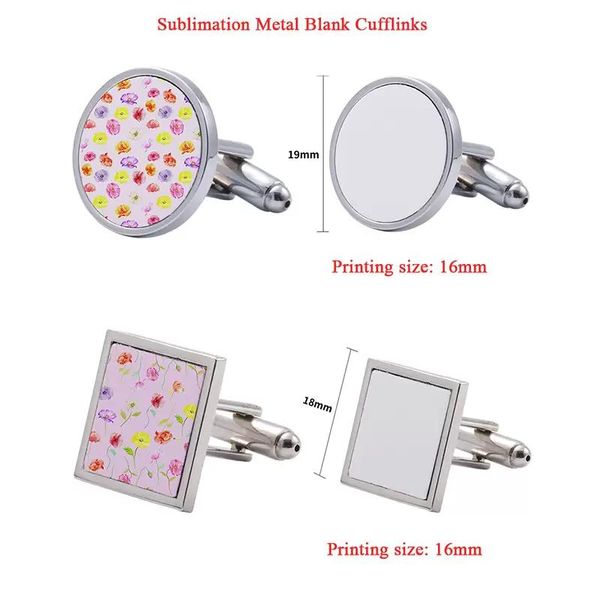 UPS DIY SUBlimação em branco Cufflinks Party Favor favorita Metal Round Square Heat Transfer Cufflinks Clip Presente Personalizado