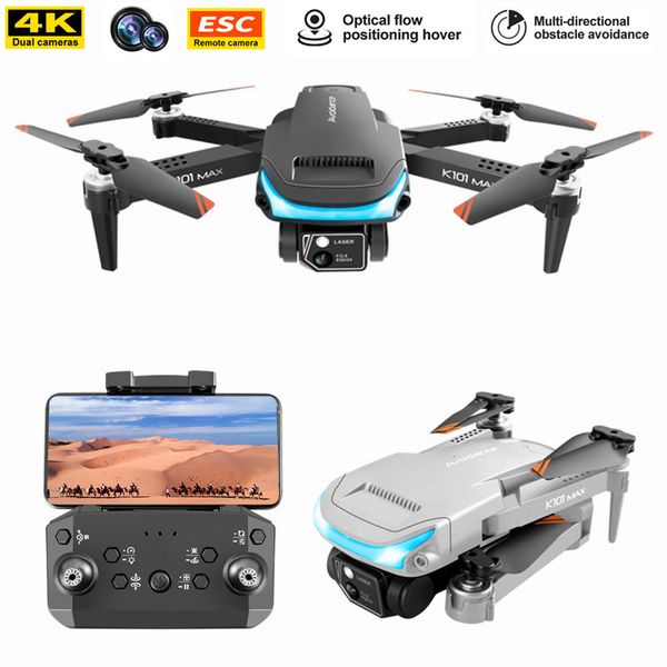 Novo K101max 4K Drones Fluxo ótico Posicionamento Escolha Dupla Câmera Dupla Dobrável Drone De Três Way Evitar a Câmera Aérea Enviar Saco de Armazenamento DHL Navio
