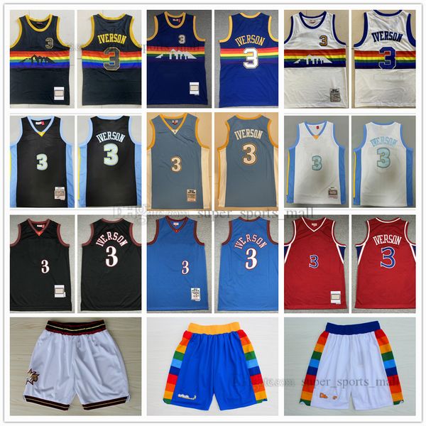 

stitched mitchell and ness basketball jerseys shorts allen 3 iverson black white jersey 1996-97-98 2003-04 mens size xs-xxl, Black;red