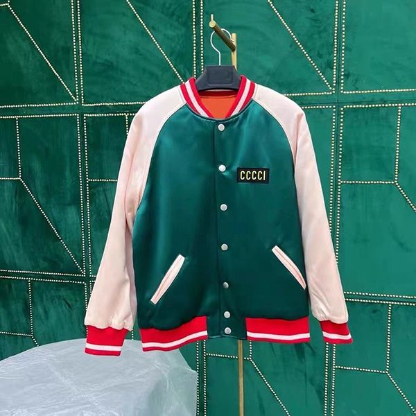 

2022 vingtage casual baseball jacket men and women europe style match color luxury designer clothing outwear silk satin fabric pinapple rose, Black;brown