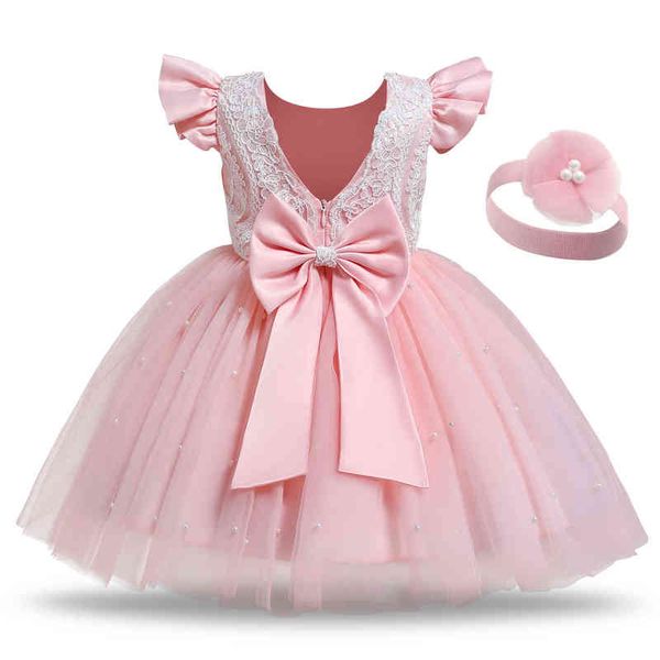 Criando meninas meninas primeiro aniversário vestidos de batismo v-back arco elegante para festa de casamento de renda, vestido de baile, princesa comunião vestido g220428