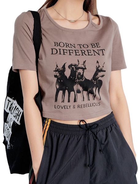 

dazy dog & slogan graphic cut out crop tee n3iy#, White