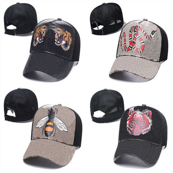 Bai Cheng Designer Herren Baseball Caps Frau Marke Tiger Kopf Hüte Biene Schlange bestickt Knochen Männer Frauen Casquette Sonnenhut Gorras Sport Mesh Tier