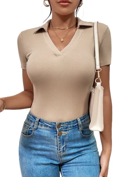 

solid rib-knit collar tee o4cg#, White