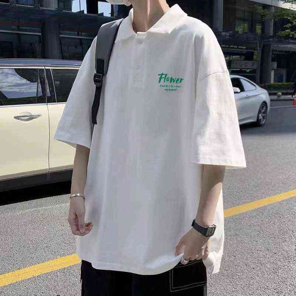 

summer cotton short sleeve polo shirt men's brand lapel t-shirt men's ins fashion handsome loose student clothes, White;black