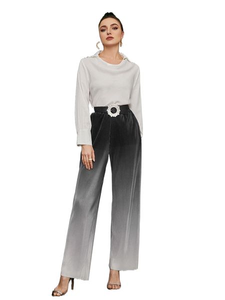 

ombre straight leg pants without belt v3es#, Black;white