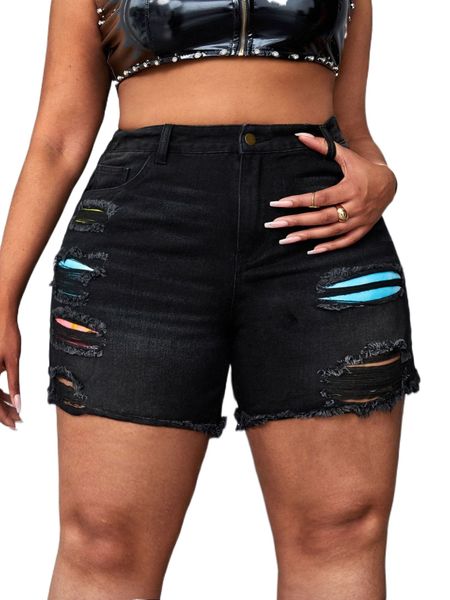 

plus ripped raw hem denim shorts o0ft#, White;black