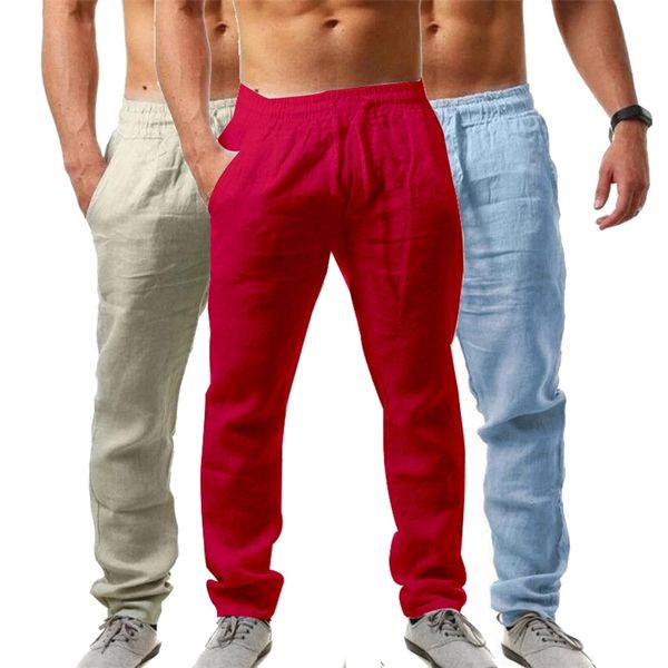 

straight loose cotton linen pants breathable solid color trousers sports streetwear mens wear 220708, Black