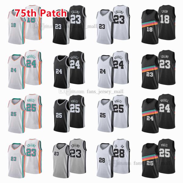 

printed 75th patch city basketball jerseys jakob 25 poeltl zach 23 collins devin 24 vassell tyler 28 johnson devontae 18 cacok jersey color, Black;red