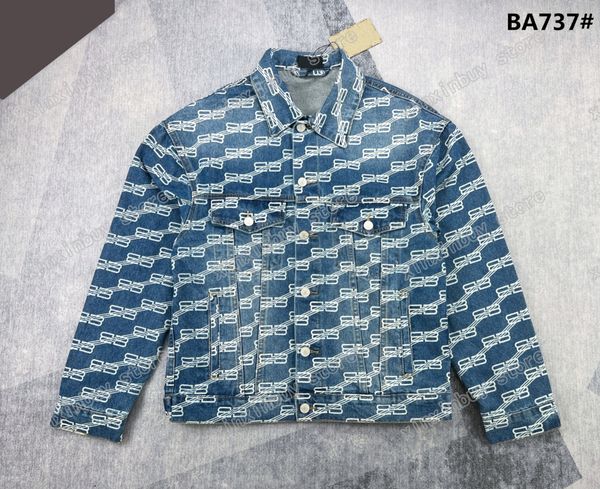 

xinxinbuy designers jackets men women double letter jacquard print paris denim lapel neck blue white xs, Black;brown