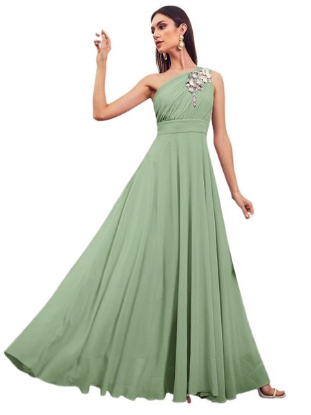 

one shoulder applique detail flare hem dress 787n#, Black;gray